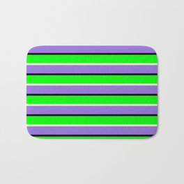 [ Thumbnail: Purple, Black, Lime & Beige Colored Pattern of Stripes Bath Mat ]