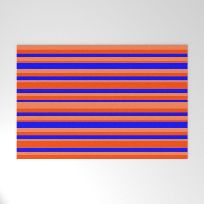Blue, Coral & Red Colored Striped Pattern Welcome Mat