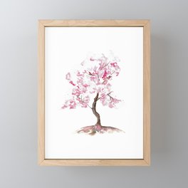 Cherry tree blossom flowers Watercolor Painting Framed Mini Art Print