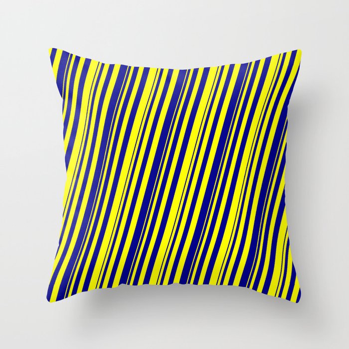 Yellow and Dark Blue Colored Striped Pattern Throw Pillow