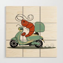 Shrimp on a retro moped Wood Wall Art