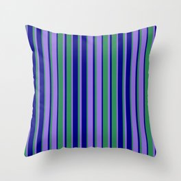 [ Thumbnail: Purple, Sea Green & Blue Colored Stripes/Lines Pattern Throw Pillow ]
