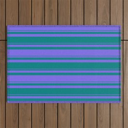 [ Thumbnail: Teal & Medium Slate Blue Colored Striped/Lined Pattern Outdoor Rug ]