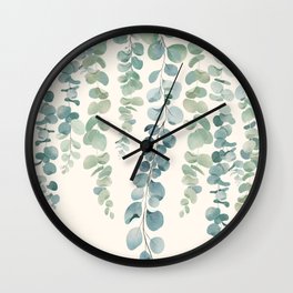 Watercolor Eucalyptus Leaves Wall Clock | Summer, Leaves, Plant, Watercolor, Curated, Tropical, Spring, Romantic, Pattern, Abstract 