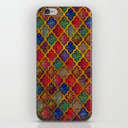 Moroccan tile red blue green iridescent pattern iPhone Skin