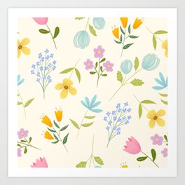 Tiny Flower Pattern - Vanilla Art Print