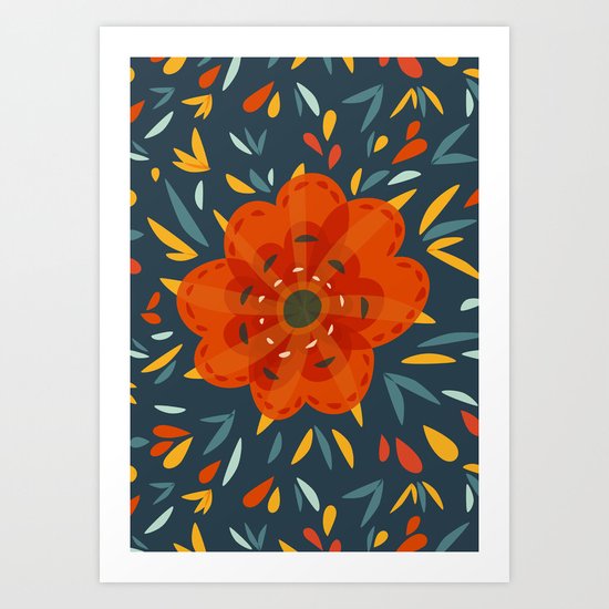 Decorative Whimsical Orange Flower Art Print