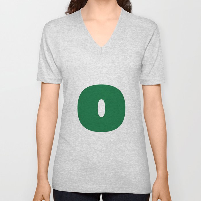o (Olive & White Letter) V Neck T Shirt