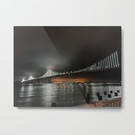San Francisco Bay Bridge at Night Metal Print | Color, Bridge, Bridgeonwater, Cityscape, Black And White, Karlthefog, Double Exposure, Oakland, Baybridge, Water 