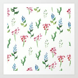 Ditsy floral pink and blue  Art Print