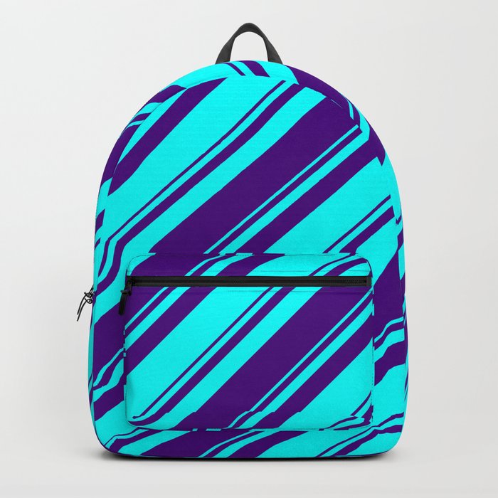 Aqua & Indigo Colored Lined/Striped Pattern Backpack