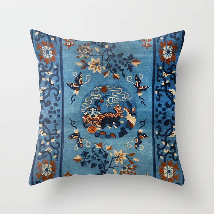 Aincent Chinese Old Century Authentic Colorful Deep Royal Blue Vintage Patterns Throw Pillow