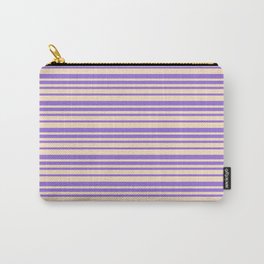 [ Thumbnail: Bisque & Purple Colored Lines/Stripes Pattern Carry-All Pouch ]