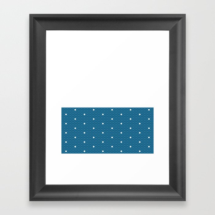 White Polka Dots Lace Horizontal Split on Dark Blue Framed Art Print
