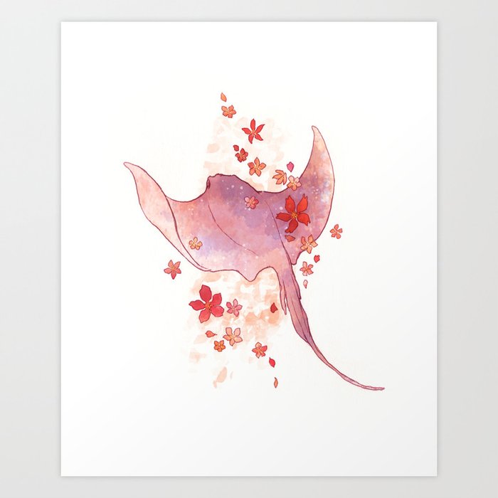 Floral Stingray- Whimsical marine fauna Art Print
