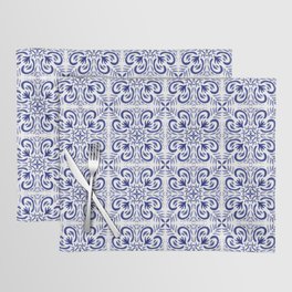Blue Tiles Pattern Watercolor Indigo Placemat