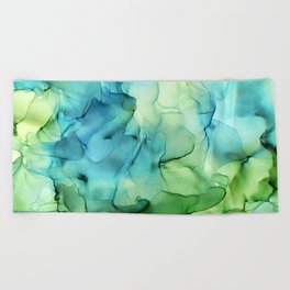 Blue Green Spring Marble Abstract Ink Painting Beach Towel