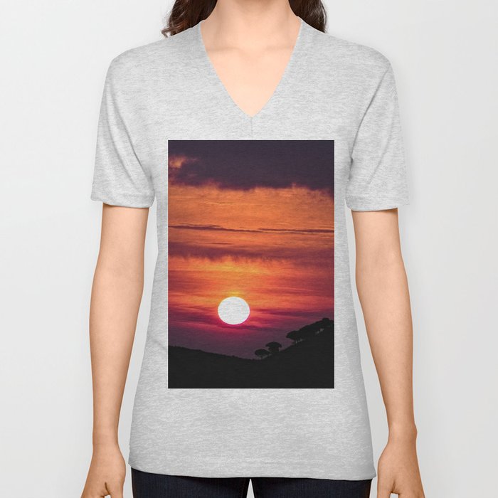 Sunset Red Black Clouds Skyscape Night V Neck T Shirt