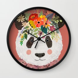 Cut Panda Bear with flower crown. Cute decor for kids Wall Clock