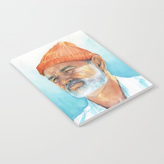 Steve Zissou Art Life Aquatic Bill Murray Watercolor Portrait Notebook