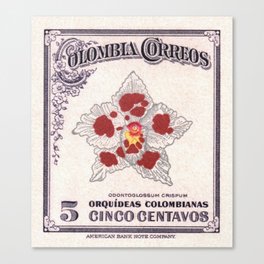 1947 COLOMBIA Odontoglossum Orchid Stamp Canvas Print