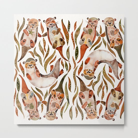 Five Otters – Sepia Palette Metal Print