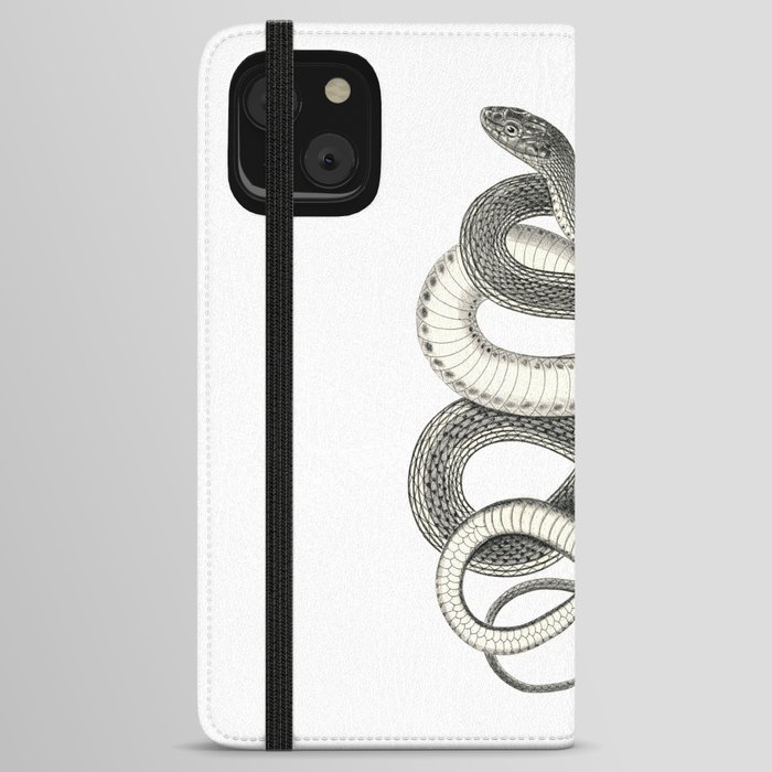 snake vintage style print serpent black and white 1800's iPhone Wallet Case