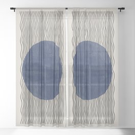 Woodblock Paper Art Blue Sheer Curtain