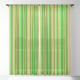 [ Thumbnail: Brown, Goldenrod, Lime, and Green Colored Striped/Lined Pattern Sheer Curtain ]