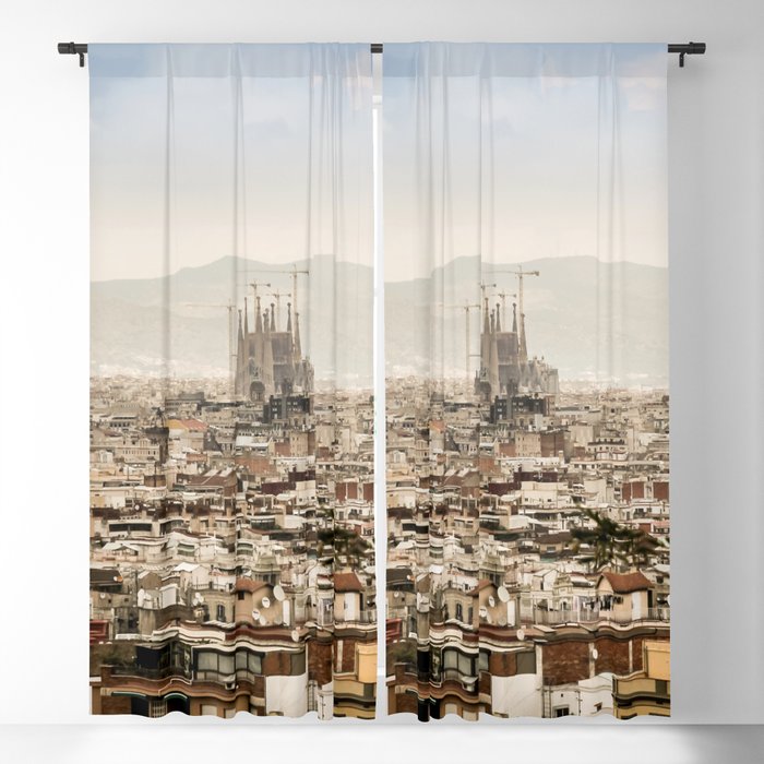 Spain Photography - Overview Over Barcelona Under The Gray Sky Blackout Curtain