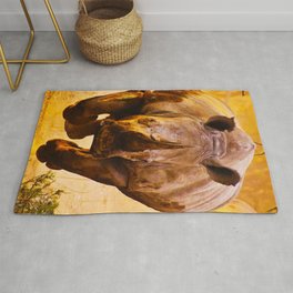 Charging Black Rhino (Diceros Bicornis also known as Hook-lipped Rhino) - Native to East and Southern Africa - Unlike its name, its Colors vary from Brown to Gray - Animal Artwork - Amazing Oil painting Rug