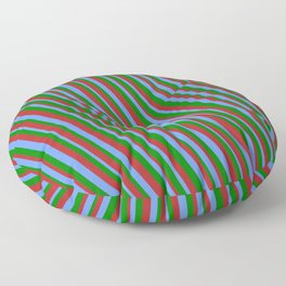 [ Thumbnail: Cornflower Blue, Green & Red Colored Stripes Pattern Floor Pillow ]