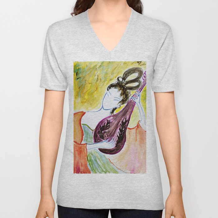 beauty playing lute V Neck T Shirt
