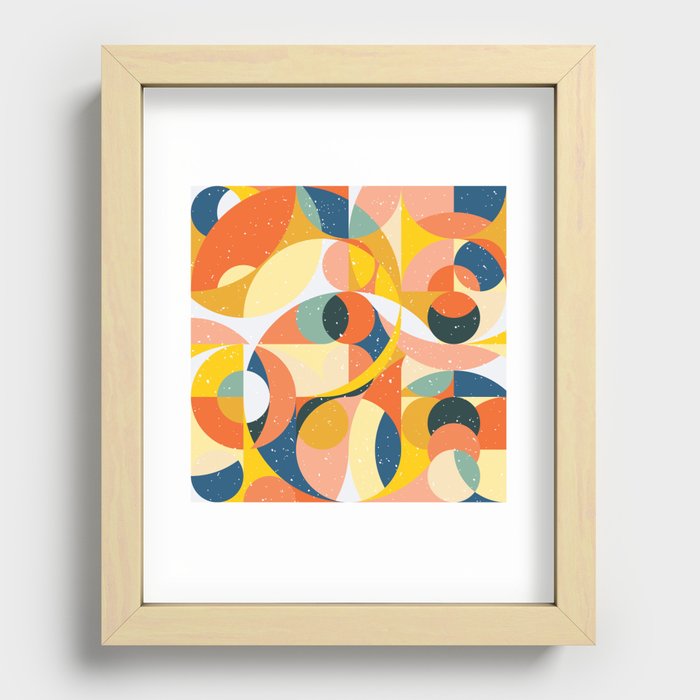 Geometry minimalistic artwork pattern with simple shape and figure. Abstract vintage pattern design in Scandinavian style. Retro geometric covers design. 70s style Recessed Framed Print