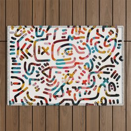 Graffiti Art Life in the Jungle with Symbols of Energy Outdoor Rug