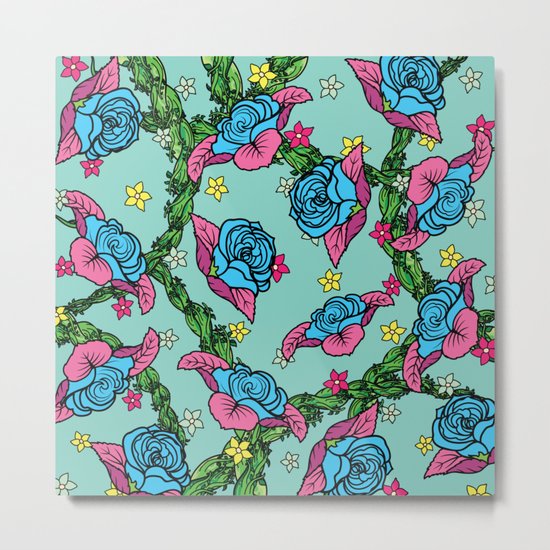 Blue Rose Pattern Metal Print