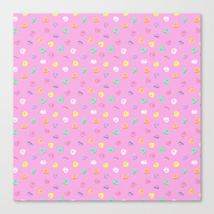 Valentines Day Candy Hearts Pattern - Pink Canvas Print