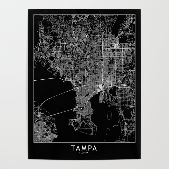 Tampa Black Map Poster