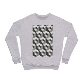 Geometric Cube Pattern 2 - Black, White, Grey Crewneck Sweatshirt