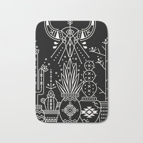 Santa Fe Garden – White Ink on Black Bath Mat