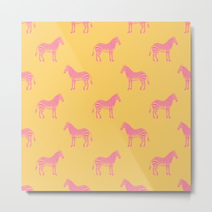 Zebra Pattern in Pink and Yellow Metal Print