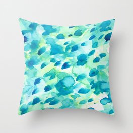 Blue, Green and Aqua Abstract Watercolor Painted Spots Throw Pillow