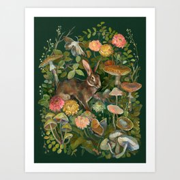 Zinnia Mushroom Garden Art Print