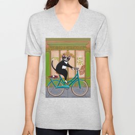 Les Cafe des Chats Bicycle Cat V Neck T Shirt