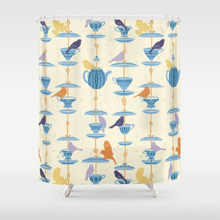 Garden Bird feeding antique white Shower Curtain