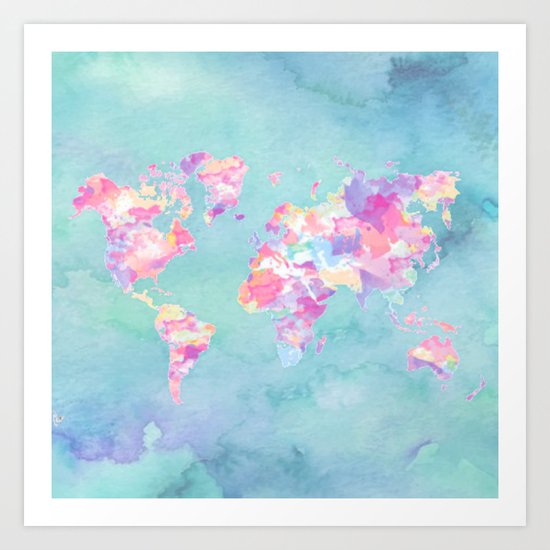 Watercolor Earth (World Travel Wanderlust) Art Print
