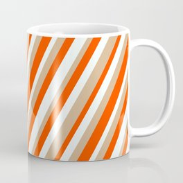 [ Thumbnail: Red, Mint Cream, and Tan Colored Lines Pattern Coffee Mug ]