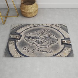 Alien Iron Works Rug | Photo, Ufo, Color, Steel, Roswell, Round, Bestselling, Newmexico, Trending, Grey 