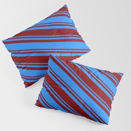 [ Thumbnail: Blue and Maroon Colored Pattern of Stripes Pillow Sham ]