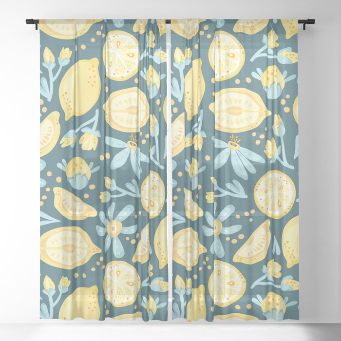 Lemon Pattern Green Sheer Curtain By Lavieclaire Society6